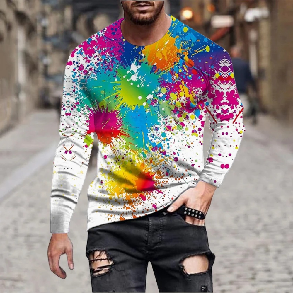 Men'S Fashion T Shirts - Camiseta masculina com estampa de arco-íris,