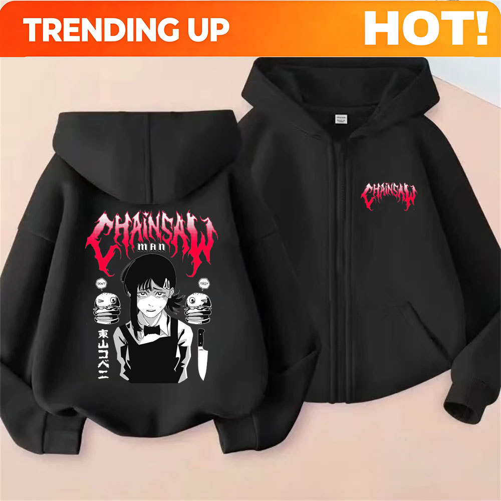 Mens Fashion Zip Up Hoodies - Moletom com Zíper Personalizado Anime Chainsaw