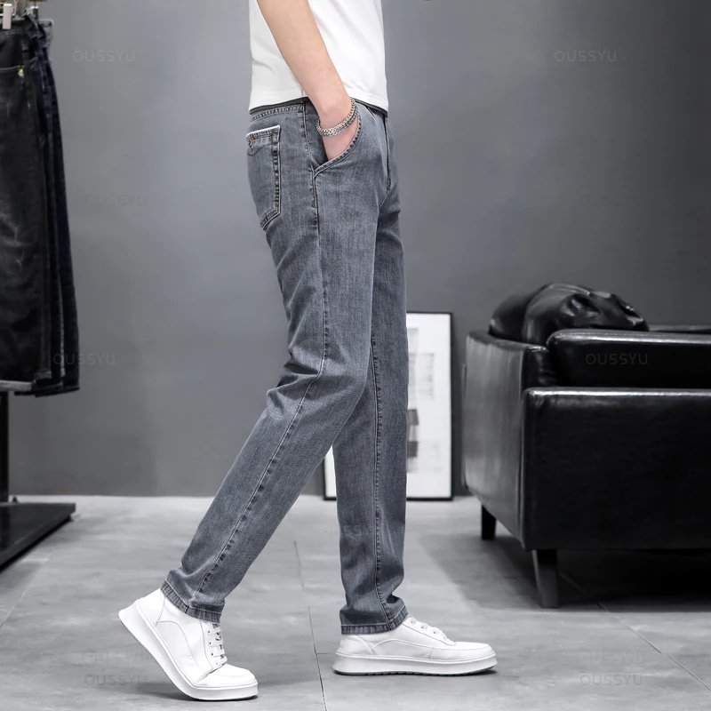 Men'S Fashion Grey Jeans - Calças de ganga skinny elásticas para