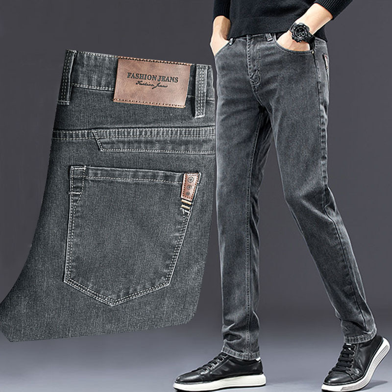 Men'S Fashion Grey Jeans - Calças jeans stretch slim fit, casual,