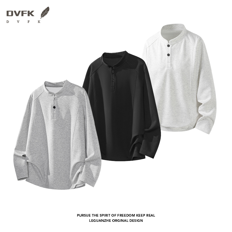 Mens Fashion Summer - Camisa Masculina de Manga Raglan Henley