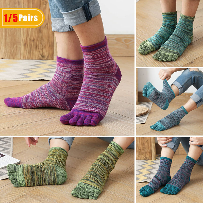 Socks Ankle Men - 1/5 pares homem colorido toe feliz