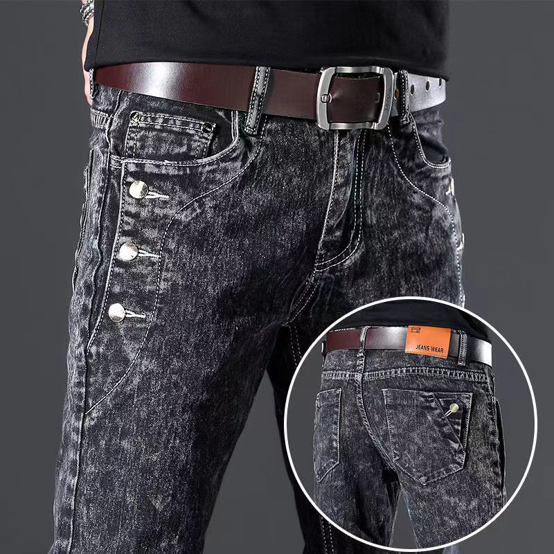Men'S Fashion Grey Jeans - Clássico fino vintage moda masculina designer