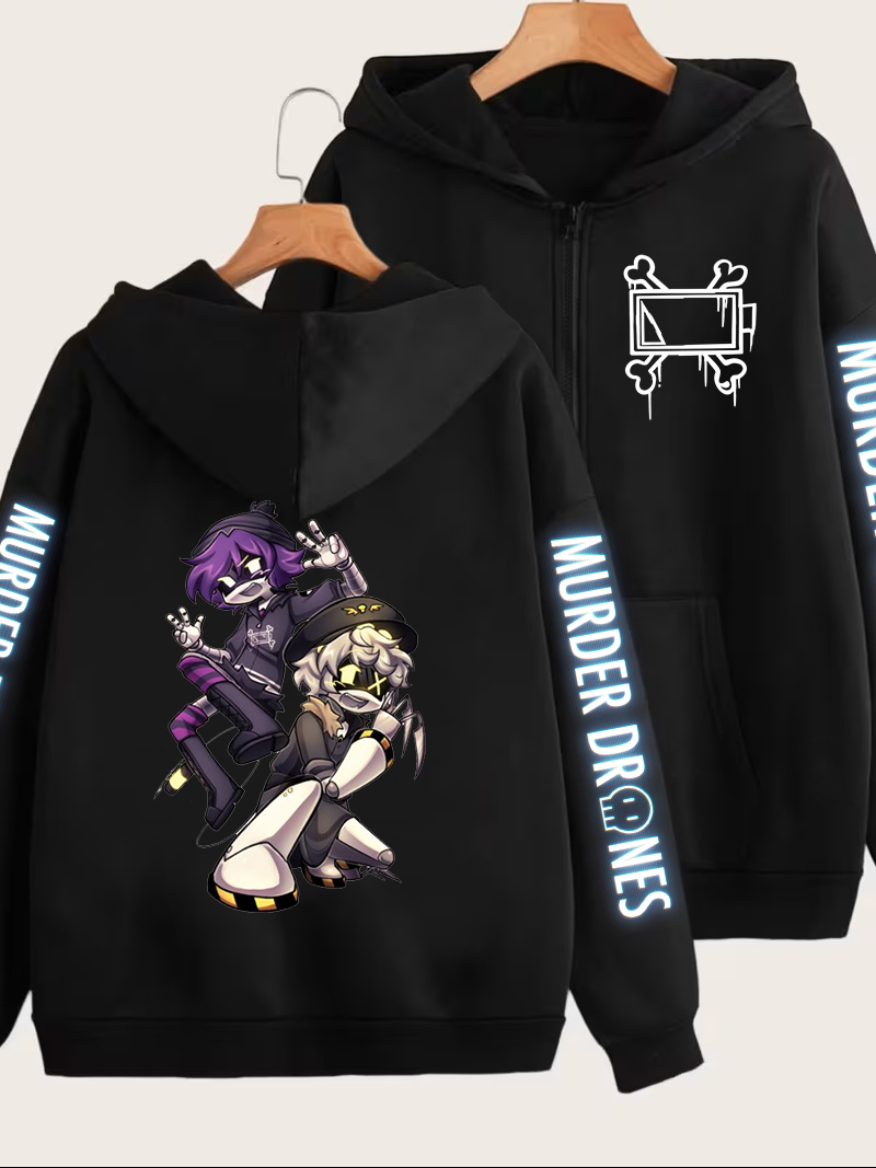 Mens Fashion Zip Up Hoodies - Murder Drones Graphic Zipper Hoodie Masculino