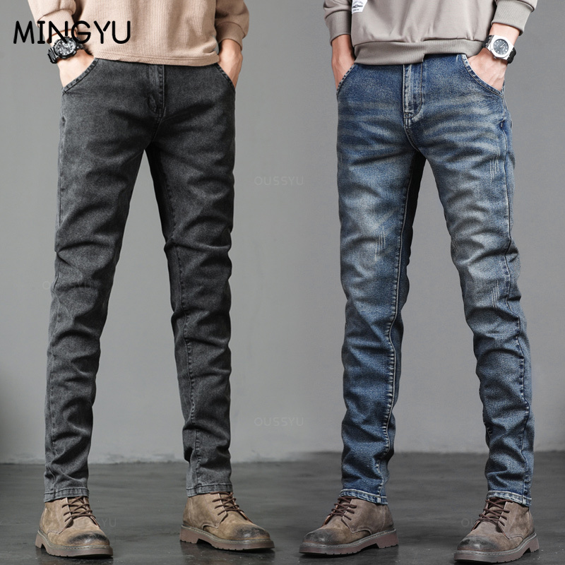Men'S Fashion Grey Jeans - Outono inverno algodão masculino clássico moda