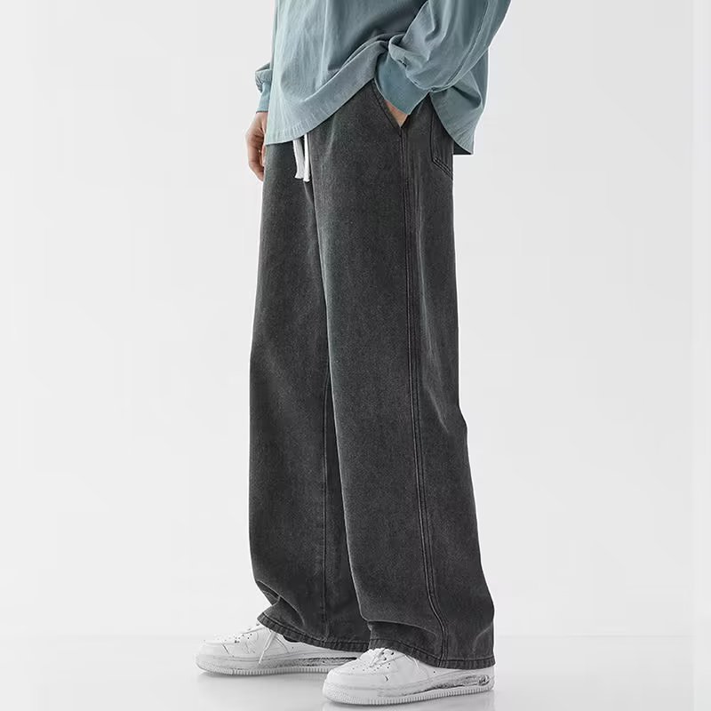 Men'S Fashion Grey Jeans - Calça jeans folgada masculina, moda coreana,