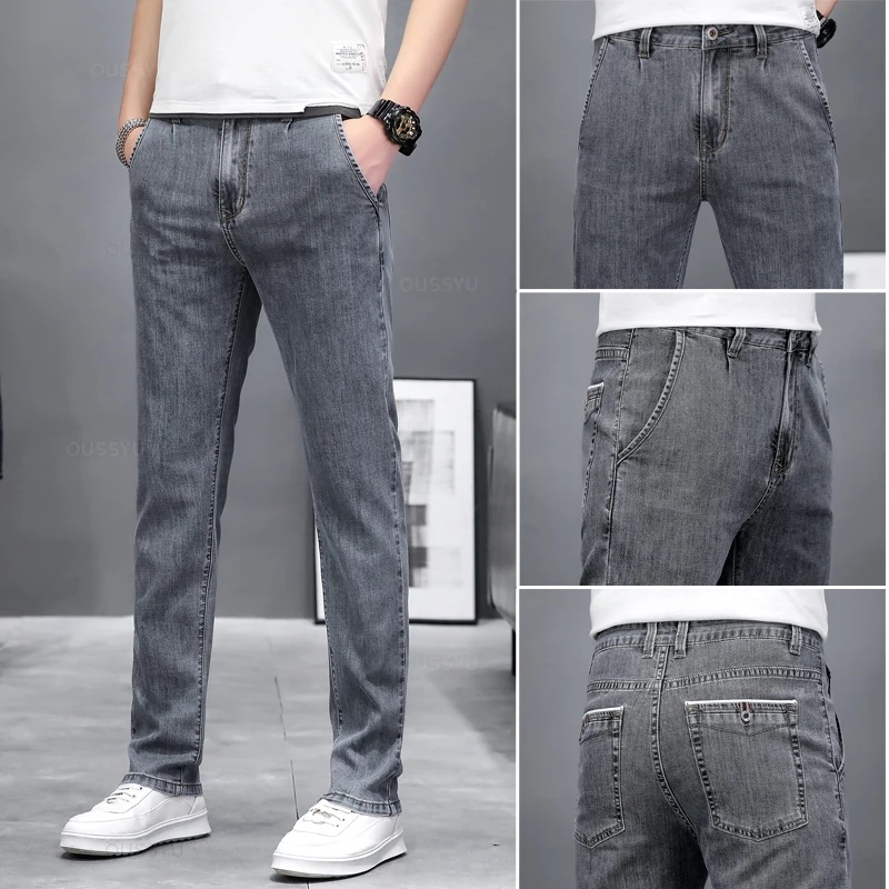 Calças de ganga skinny elástic - Men'S Fashion Grey Jeans avaliação e preço
