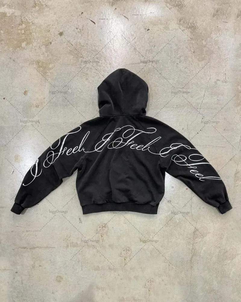 Y2k harajuku gótico carta impr - Mens Fashion Zip Up Hoodies avaliação e preço