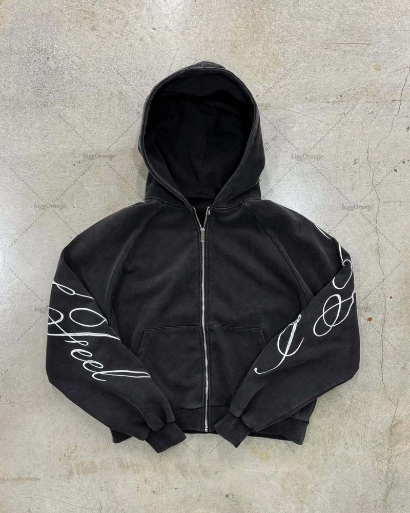 Y2k harajuku gótico carta impr - Mens Fashion Zip Up Hoodies avaliação e preço