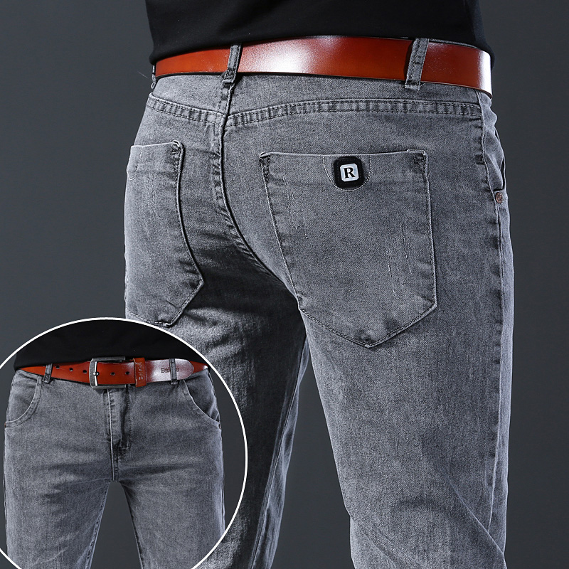 Calças Jeans Masculinas Slim E - Men'S Fashion Grey Jeans avaliação e preço
