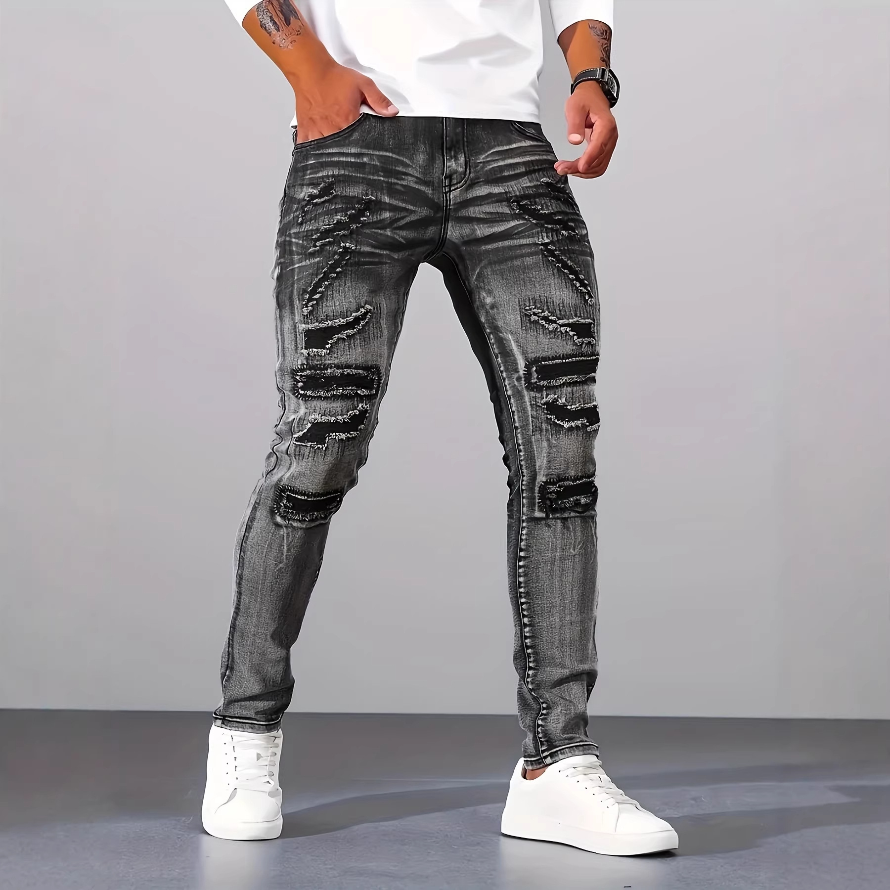 Calças Jeans Masculinas Cinza  - Men'S Fashion Grey Jeans avaliação e preço