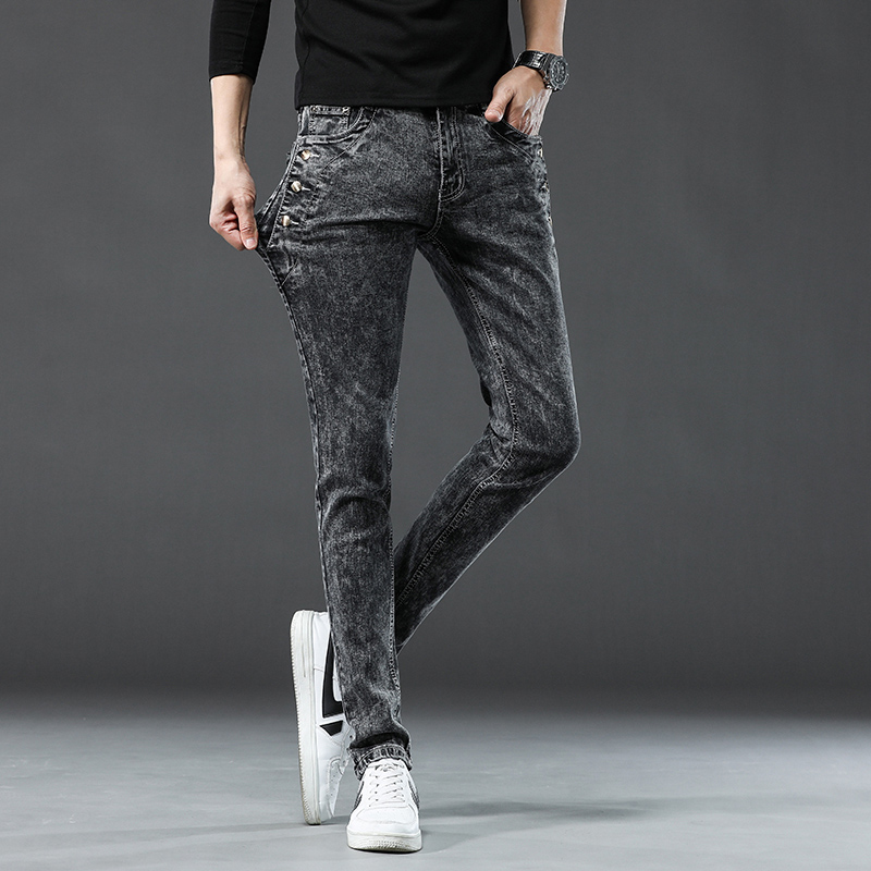 Clássico fino vintage moda mas - Men'S Fashion Grey Jeans avaliação e preço
