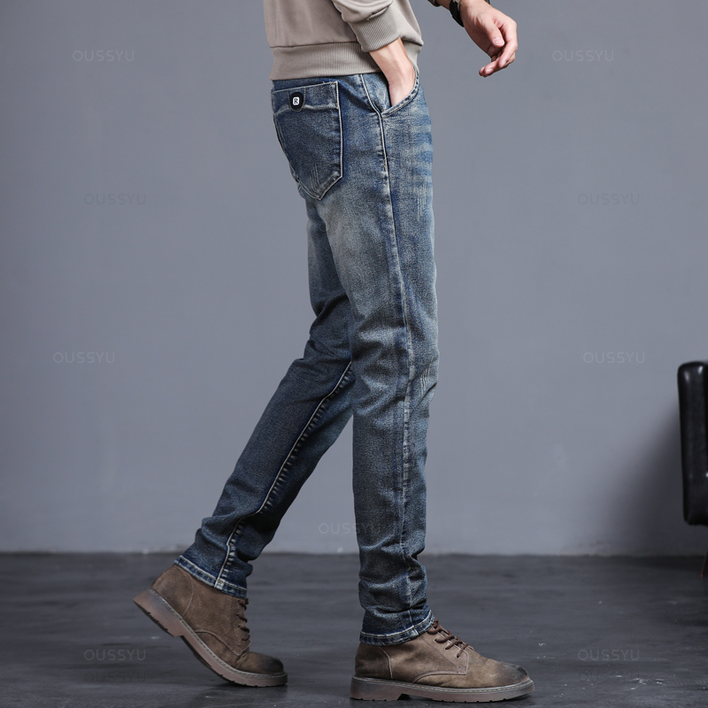 Primavera outono masculino clá - Men'S Fashion Grey Jeans avaliação e preço