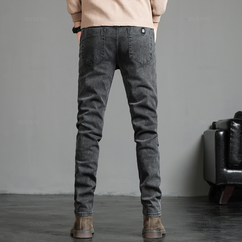Primavera outono masculino clá - Men'S Fashion Grey Jeans avaliação e preço