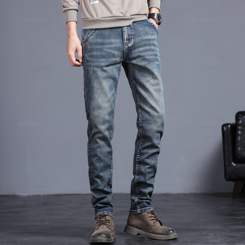 Primavera outono masculino clá - Men'S Fashion Grey Jeans avaliação e preço